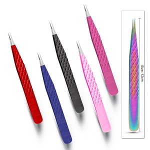 Stainless Steel Eyelash Tweezers with <b>Micro</b>-Grid Technology for 100% Secure Grip on Thin Lashes Anti-Magnetic & Durable - Product Image 1