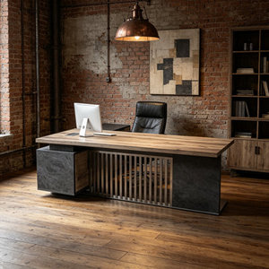 <b>Rustic</b> Industrial L-Shaped Executive <b>Desk</b> with Metal Frame Home Office Computer <b>Desk</b> <b>DESK</b>-0016 - Product Image 1