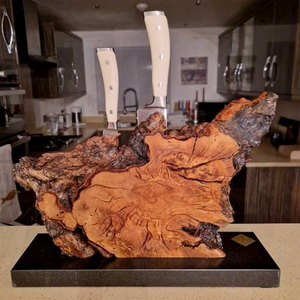 Bloc organisateur de couteaux de rangement rond en bois de teck avec finition lisse pour organiser les couteaux de cuisine et les accessoires - Product Image 4