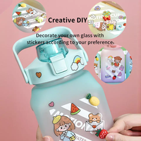 Bouteille d'eau Kawaii Bear avec paille Bouteille d'eau carrée portable en plastique pour fille
