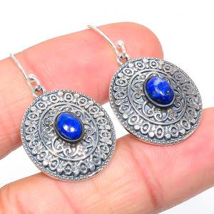 Boucles d'oreilles Lapis Lazuli naturel Lapis Lazuli pierre bleue goutte & Dangle lunette plaquée argent réglage Designer déclaration boucle d'oreille - Product Image 1