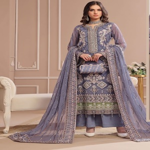 Eid Vente Femmes Indien Pakistanais Broderie Travail Trois Pièces Saari Lourd Brodé Salwar Kameez Robe Pakistanaise Style Indien - Product Image 5