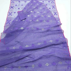 Qualité Exportation Exclusive Violet Deshi Dhakai Jamdani Sharee pour Femme JAMDANI TISSU ROUGE VERT Doré Bleu Ciel du Bangladesh - Product Image 1