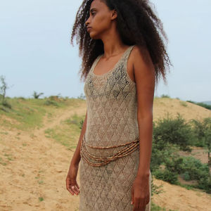 Robe tribale à l'ortie au crochet 100% coton respirant et décontracté Mini longueur style terreux et naturel avec doublure en coton - Product Image 1