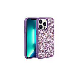 Funda de Silicona JoieCreatif Serie Linea, Diseño de Diamantes de Imitación Brillantes, Color Morado Intenso, para iPhone 12 Pro Max, Antihuellas - Product Image 1