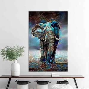 ผ้าใบศิลปะสมัยใหม่ - งานศิลปะพิมพ์ลายช้างโทนสีน้ำเงินสำหรับตกแต่งบ้าน ห่อหุ้มอย่างดี - Product Image 1