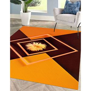 Tapis floral abstrait : Tapis botanique orange antidérapant, tapis fin non tissé - Product Image 3