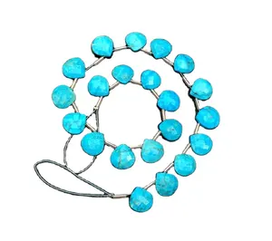 Genuine Indian Blue Turquoise Stone of Truth Inner Wisdom 21 Pieces Faceted Heart Shape Briolette Beads Wholesale