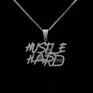 Nuevo colgante de Hip Hop con letras duras de Hustle completamente tachonado en oro sólido de 10kt con diamantes cultivados en laboratorio de corte brillante redondo - Product Image 1