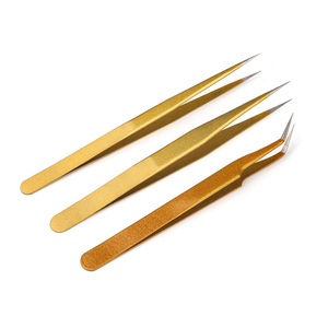 Pinzas de extensión de pestañas de precisión dorada con logotipo privado personalizado para pinzas de pestañas al por mayor - Product Image 1