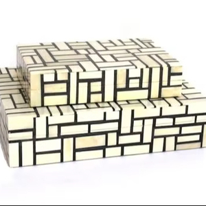 Luxury Rectangle Bone Inlay Classic Jewellery <b>Box</b> with Black and White Design Handmade in India - Product Image 1