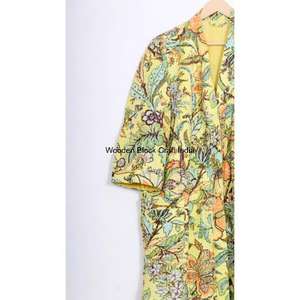 Kimono matelassé fait main, écologique, 100% coton biologique, style kimono, motif floral bohème pour femmes - Product Image 4