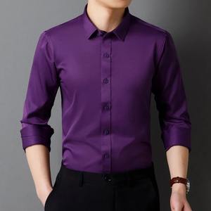 Camisa de manga larga para hombre, clásica, de Color sólido, suave, cómoda, de negocios, formal, social, sin bolsillos, rojo, negro, blanco - Product Image 3