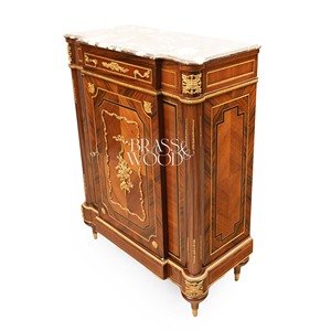 Mueble Zapatero de Lujo Estilo Francés con Tapa de Mármol Premium, Marquetería Floral Intrincada y Detalles en Latón Dorado para Salón de Palacio - Product Image 4