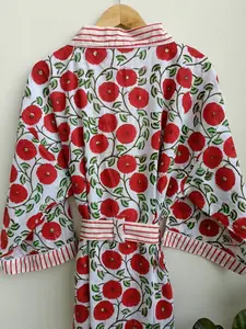 เสื้อคลุมยาวของผู้หญิงดีไซน์ทันสมัยหรูหรา100% ชุดกิโมโนผ้าฝ้ายระบายอากาศได้แขนบานออกตรงซักได้ - Product Image 5