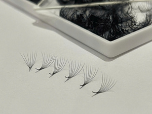 XIUSUZAKI NQ Base pointue moyenne naturelle longue boucle C Extensions de cils de cheveux synthétiques Sharp mince longue tige Volume foncé Premade - Product Image 3