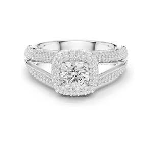 Bague de fiançailles avec halo de diamants de laboratoire ronds taille brillant de 1,64 carat, clarté VVS-VS EF, or 18 carats, 14 carats, 10 carats et argent 925 - Product Image 1
