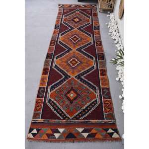 Alfombra vintage de 3x9.8 pies, alfombra turca con motivos de plantas y árboles rojos. - Product Image 1