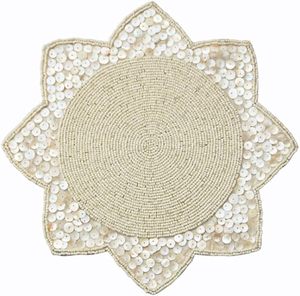 Modern Elegant Ivory Glass <b>Beaded</b> Floral <b>Placemat</b> for Luxury Farmhouse Living Room for Easter Wedding Party - Product Image 6