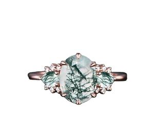 Moss AgateแหวนMinimalist 925 เงินสเตอร์ลิงผู้หญิงงานแต่งงานหมั้นของขวัญวันวาเลนไทน์แหวนเครื่องประดับ Fine - Product Image 1