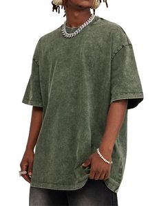 T-shirts pour hommes personnalisés imprimés DTG, effet délavé, 100 % coton biologique, coupe épaules tombantes et oversize, vente en gros - Product Image 5