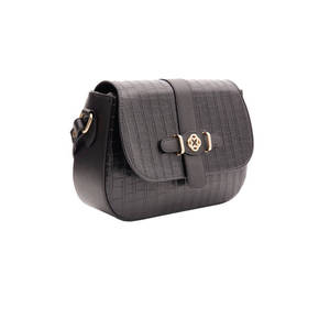Bolso de PU con Patrón de Cocodrilo en Relieve, Color Negro - Product Image 2