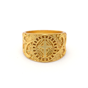Bague Chevalière Croix de la Foi en Laiton Plaqué Or 18 carats, Symbole Chrétien Sacré, Spirituelle et Religieuse, Vente en Gros, Unisexe - Product Image 1