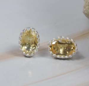 Pendientes de Plata de Ley 925 Originales Hechos a Mano, Estilo Vintage, con Citrino Amarillo Natural Facetado Ovalado, Precio al por Mayor - Product Image 2