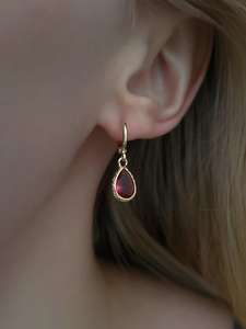 Boucles d'oreilles en rubis, forme poire, clous, argent sterling 925, plaqué or 14 carats, bijoux faits à la main, cadeau pour elle - Product Image 3