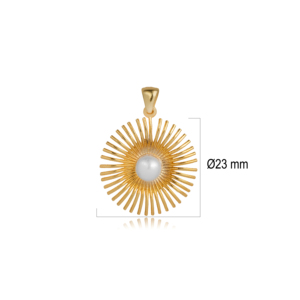 Pendentif vintage en perle d'eau douce Sun Design, charme en argent sterling 925 fait main en Turquie, vente en gros - Product Image 2