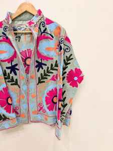 Handmade <b>Velvet</b> Suzani Embroidered <b>Jacket</b> <b>Women</b> Boho Short Coat Indian Winter Outerwear Gift <b>For</b> Her - Product Image 4