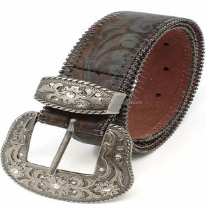 Handmade High Quality Turquoise Floral Embossed Western <b>Leather</b> Tooling <b>Belt</b> for Cowboy with Solid Floral Buckle and Keeper - Product Image 1