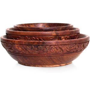 Bol de service moderne en bois naturel écologique de qualité supérieure, poli, avec un design unique de sculpture sur bois pour la décoration de la cuisine à la maison - Product Image 2