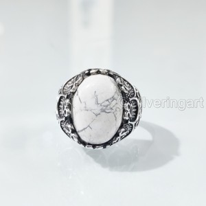 Nouvelle Arrivée Bague pour Homme en Argent Sterling 925 avec Pierre Naturelle Howlite, Toutes Tailles, Style Ottoman, Cadeau Anniversaire, Bijoux - Product Image 3