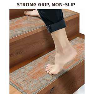 Orange Ethnic Step Rug, Bohemian Printed Rug, Modern Entry Rug - Product Image 1