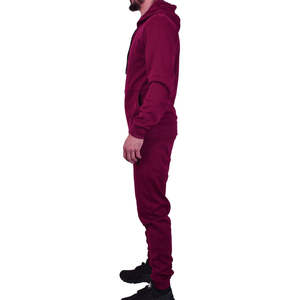 Ensemble de survêtement pour homme en molleton technique doublé, couleur bordeaux, avec sweat à capuche zippé et pantalon de jogging, élégant, respirant, en coton/polyester - Product Image 2