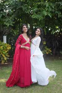 Alia Cut Gown with Dupatta Set Faux Blooming with Embroidery Zari Sequence Work Gown Russian Silk Embroidered Cutwork Dupatta - Product Image 3