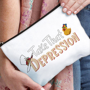 Portable Canvas <b>Cosmetic</b> <b>Bag</b> with Cartoon Print Zipper Closure <b>Large</b> Capacity Handheld for Toiletry Pouch - Product Image 3