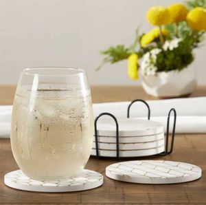 Sous-verre en marbre blanc et or, luxe, vente en gros, pour hôtel, chambre, restaurant, bureau, nouvelle collection, sous-verres fabriqués en inde - Product Image 6