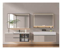 Meuble-lavabo moderne en bois résistant à l'eau avec éclairage LED, à poser, en contreplaqué, avec armoire latérale