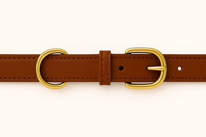 Collier pour animal de compagnie en cuir marron de qualité supérieure de Divine International avec boucle en or et anneau en D fabriqué à la main, réglable et durable - Product Image 6