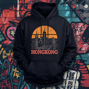 เสื้อสเวตเชิ้ตแบบสวมหัวมีฮู้ดพิมพ์ลายแรงบันดาลใจจากฮ่องกงเสื้อสเวตเตอร์แบบสวมหัวผ้าคอตตอนมีลายกราฟิก - Product Image 2