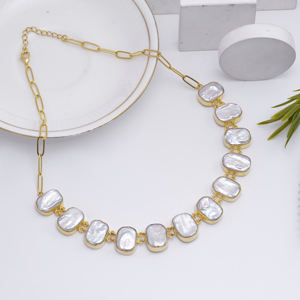 Collier de perles d'eau douce naturelles perle baroque blanche trombone chaîne collier fait à la main collier ras du cou pour les femmes - Product Image 2