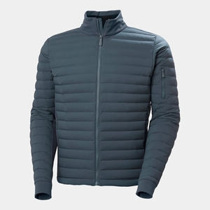 Duck Down Padded Jacket for Men Horizontal Quilting Design Men's Down <b>Coat</b> With Double Collar Double Placket with Slant Pockets - Product Image 3