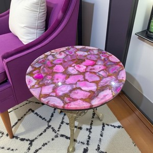 Table basse ronde en agate rose de luxe, qualité supérieure, fabrication artisanale, décoration de luxe pour la maison, le bureau et la salle à manger - Product Image 1