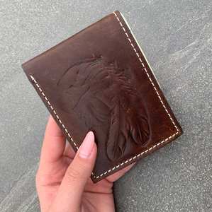 Portefeuille unisexe de luxe en cuir véritable 100% sculpté à la main avec un motif d'aigle, fermeture éclair courte vintage, blocage RFID, imperméable - Product Image 2