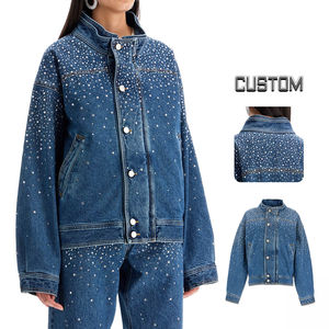 Women Blue <b>Denim</b> <b>Jacket</b> With Multiple Zipper Accents <b>Cropped</b> Jean Coat Moto Style Outerwear Fashion Ladies Long Sleeve <b>Jacket</b> - Product Image 4