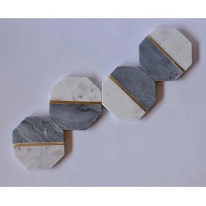 Ensemble de sous-verres en marbre élégant avec incrustation en laiton pour la décoration intérieure moderne Sous-verres en pierre de luxe pour boissons Décoration de table basse élégante - Product Image 5