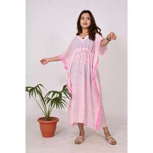 Women's Eco-Friendly 100% Cotton Kaftan Maxi Natural Floral Block Print Lightweight for Summer Beach <b>Cover</b> Everyday Travel-Boho - Product Image 5