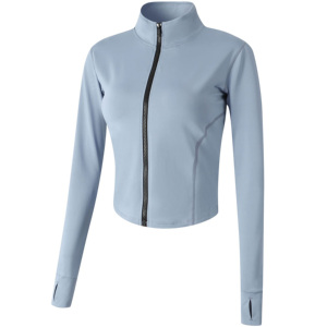 Wholesale Women Sports <b>Jacket</b> Skin Friendly Long Sleeve Front Zipper Slim Fit Breathable Eco-Friendly <b>Workout</b> Fitness Gym Yoga - Product Image 3
